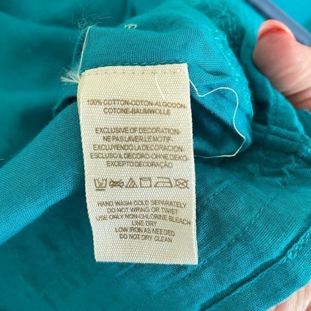 FREE PEOPLE Teal lLong Sleeve Boho Top Size Small - Picture 6 of 6